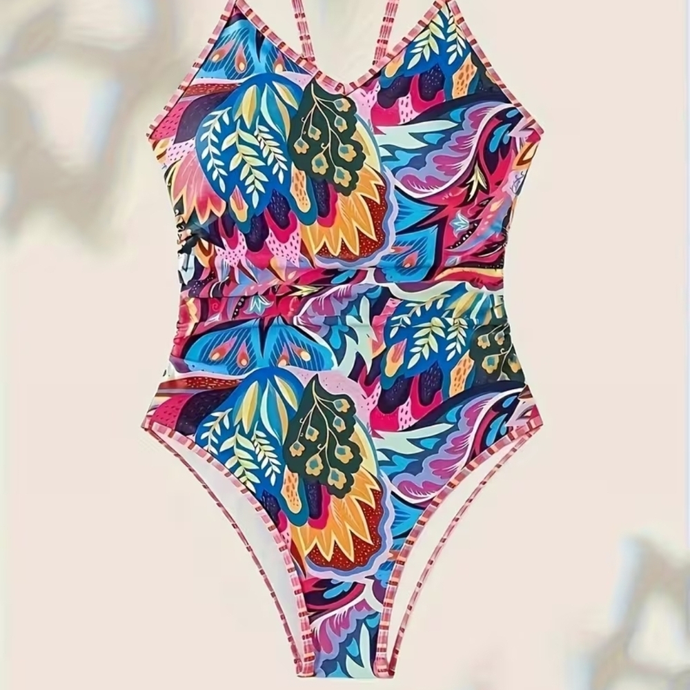 Vibrant Tropical Print Women's One Piece Swimsuit NWOT